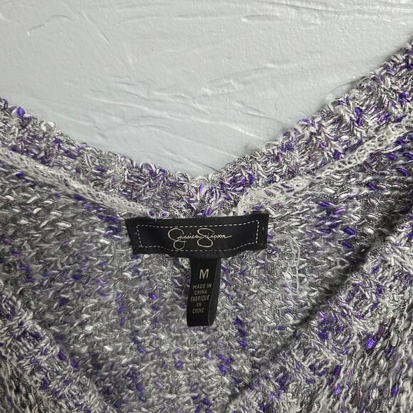 Jessica Simpson Woman's Grey Purple with silver accents V-Neck Sweater Size M - Picture 4 of 7
